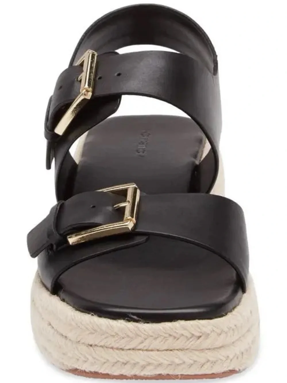 NORDSTROM Black Leather Double-Buckle Espadrille Sandals with Gold Buckles $100+